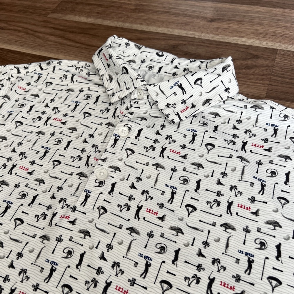 US Open Polo Shirt Mens Size Medium White All Over Print 121st US‎ Open Golf